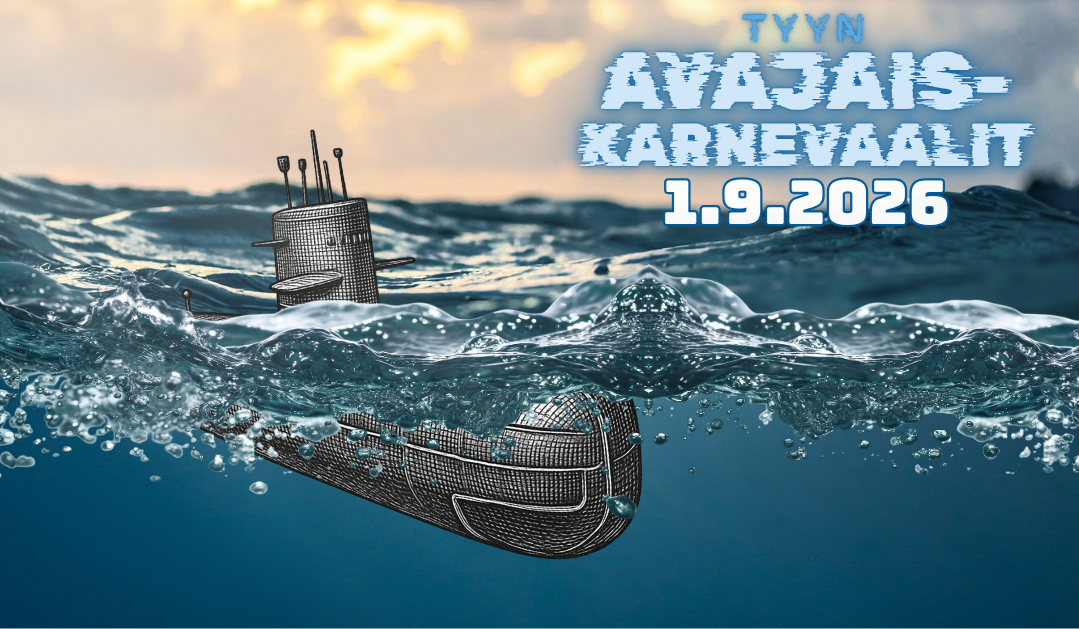 Kuva sukellusveneestä ja teksti TYYn Avajaiskarnevaalit 1.9.2026